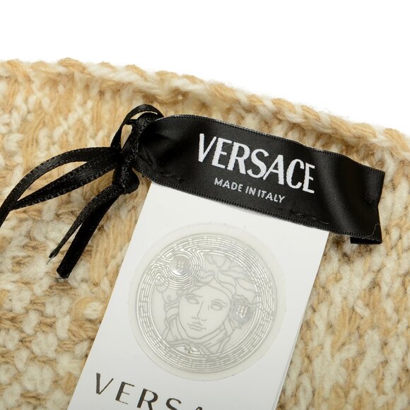 Versace Women's Beige Barocco Print Heavy Knitted 100% Wool Scarf One Size - Picture 3 of 5